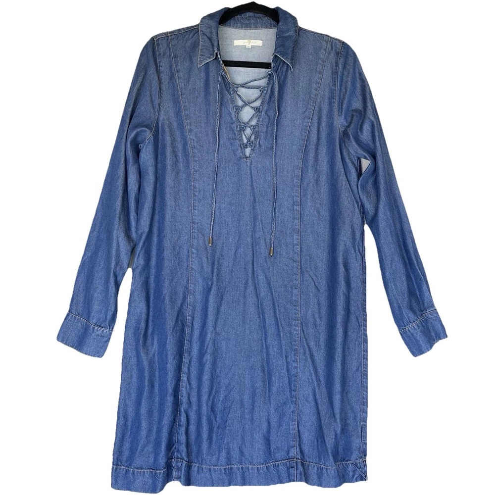 7 For All Mankind Chambray Dress Womens M‎ Long Sleeve Western Coastal Cowgirl